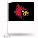 NCAA Louisville Cardinals Double Sided Car Flag -  16" x 19" - Strong Pole that Hooks Onto Car/Truck/Automobile By Rico Industries