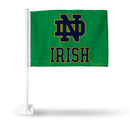 NCAA Notre Dame Fighting Irish Double Sided Car Flag -  16" x 19" - Strong Pole that Hooks Onto Car/Truck/Automobile By Rico Industries