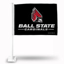 NCAA Ball State Cardinals Double Sided Car Flag -  16" x 19" - Strong Pole that Hooks Onto Car/Truck/Automobile By Rico Industries