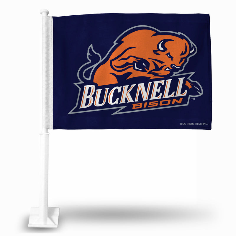 NCAA Bucknell Bison Double Sided Car Flag -  16" x 19" - Strong Pole that Hooks Onto Car/Truck/Automobile By Rico Industries