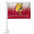 NCAA Ferris State Bulldogs Double Sided Car Flag -  16" x 19" - Strong Pole that Hooks Onto Car/Truck/Automobile By Rico Industries