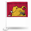 NCAA Ferris State Bulldogs Double Sided Car Flag -  16" x 19" - Strong Pole that Hooks Onto Car/Truck/Automobile By Rico Industries