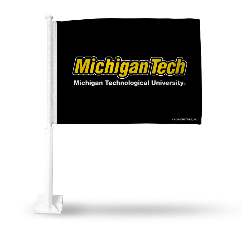 NCAA Michigan Tech Huskies Double Sided Car Flag -  16" x 19" - Strong Pole that Hooks Onto Car/Truck/Automobile By Rico Industries