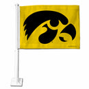 NCAA Iowa Hawkeyes Double Sided Car Flag -  16" x 19" - Strong Pole that Hooks Onto Car/Truck/Automobile By Rico Industries