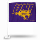 NCAA Northern Iowa Panthers Double Sided Car Flag -  16" x 19" - Strong Pole that Hooks Onto Car/Truck/Automobile By Rico Industries