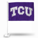 NCAA TCU Horned Frogs Double Sided Car Flag -  16" x 19" - Strong Pole that Hooks Onto Car/Truck/Automobile By Rico Industries