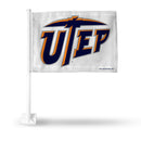 NCAA Texas-El Paso Miners Double Sided Car Flag -  16" x 19" - Strong Pole that Hooks Onto Car/Truck/Automobile By Rico Industries