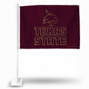 NCAA Texas State Bobcats Double Sided Car Flag -  16" x 19" - Strong Pole that Hooks Onto Car/Truck/Automobile By Rico Industries