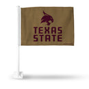 NCAA Texas State Bobcats Double Sided Car Flag -  16" x 19" - Strong Pole that Hooks Onto Car/Truck/Automobile By Rico Industries