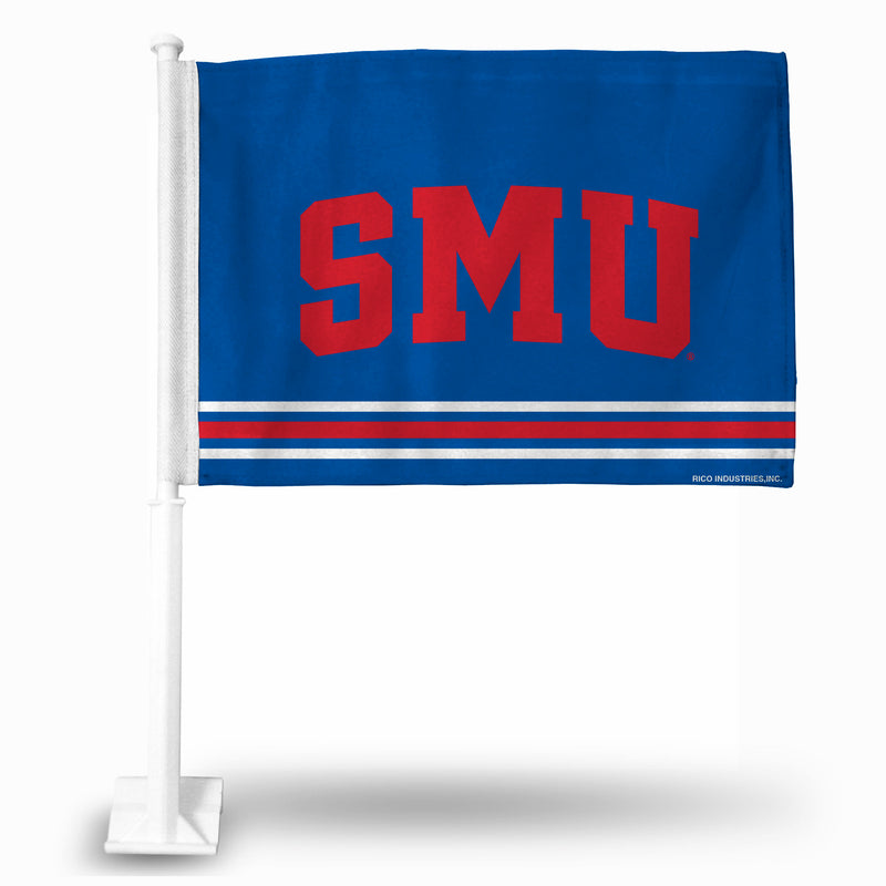 NCAA Southern Methodist Mustangs Double Sided Car Flag -  16" x 19" - Strong Pole that Hooks Onto Car/Truck/Automobile By Rico Industries