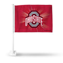 NCAA Ohio State Buckeyes Double Sided Car Flag -  16" x 19" - Strong Pole that Hooks Onto Car/Truck/Automobile By Rico Industries