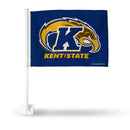 NCAA Kent State Golden Flashes Double Sided Car Flag -  16" x 19" - Strong Pole that Hooks Onto Car/Truck/Automobile By Rico Industries
