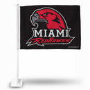 NCAA Miami of Ohio Redhawks Double Sided Car Flag -  16" x 19" - Strong Pole that Hooks Onto Car/Truck/Automobile By Rico Industries