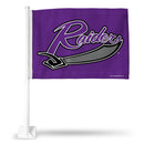 NCAA Mount Union  Purple Raiders Double Sided Car Flag -  16" x 19" - Strong Pole that Hooks Onto Car/Truck/Automobile By Rico Industries