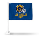 NFL Los Angeles Rams "Retro Design" Double Sided Car Flag -  16" x 19" - Strong Pole that Hooks Onto Car/Truck/Automobile By Rico Industries