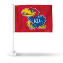 NCAA Kansas Jayhawks Double Sided Car Flag -  16" x 19" - Strong Pole that Hooks Onto Car/Truck/Automobile By Rico Industries