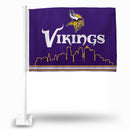NFL Minnesota Vikings Double Sided Car Flag -  16" x 19" - Strong Pole that Hooks Onto Car/Truck/Automobile By Rico Industries