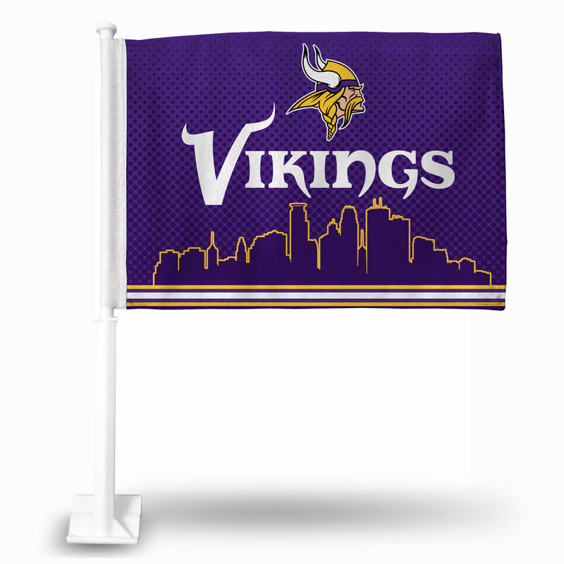 NFL Minnesota Vikings Double Sided Car Flag -  16" x 19" - Strong Pole that Hooks Onto Car/Truck/Automobile By Rico Industries