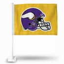 NFL Minnesota Vikings Helmet Logo Double Sided Car Flag -  16" x 19" - Strong Pole that Hooks Onto Car/Truck/Automobile By Rico Industries