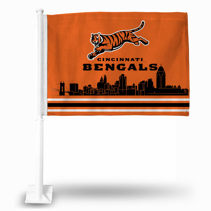 NFL Cincinnati Bengals Double Sided Car Flag -  16" x 19" - Strong Pole that Hooks Onto Car/Truck/Automobile By Rico Industries
