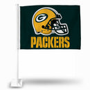 NFL Green Bay Packers Helmet Logo Double Sided Car Flag -  16" x 19" - Strong Pole that Hooks Onto Car/Truck/Automobile By Rico Industries