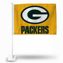 NFL Green Bay Packers Double Sided Car Flag -  16" x 19" - Strong Pole that Hooks Onto Car/Truck/Automobile By Rico Industries