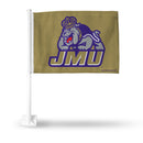 NCAA James Madiscon Dukes Double Sided Car Flag -  16" x 19" - Strong Pole that Hooks Onto Car/Truck/Automobile By Rico Industries
