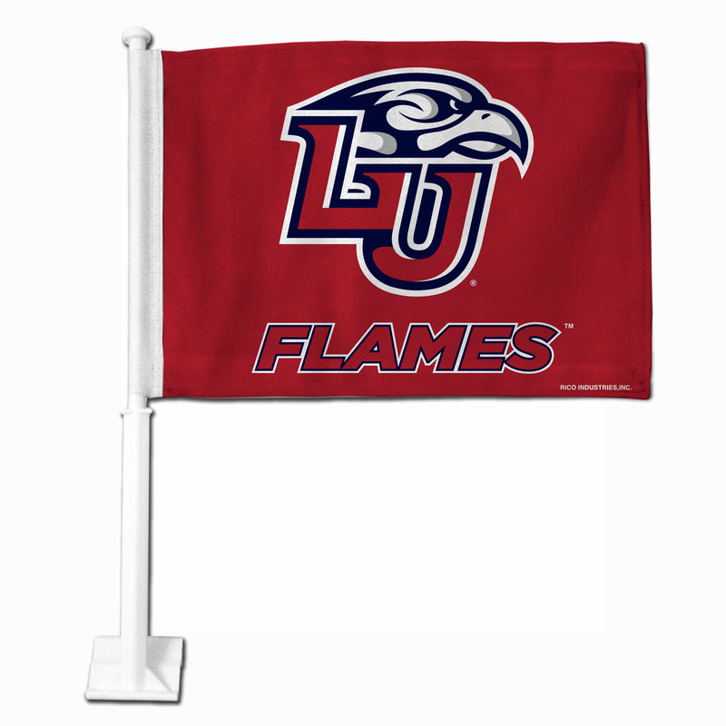 NCAA Liberty Flames Double Sided Car Flag -  16" x 19" - Strong Pole that Hooks Onto Car/Truck/Automobile By Rico Industries