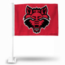 NCAA Arkansas State Red Wolves Double Sided Car Flag -  16" x 19" - Strong Pole that Hooks Onto Car/Truck/Automobile By Rico Industries