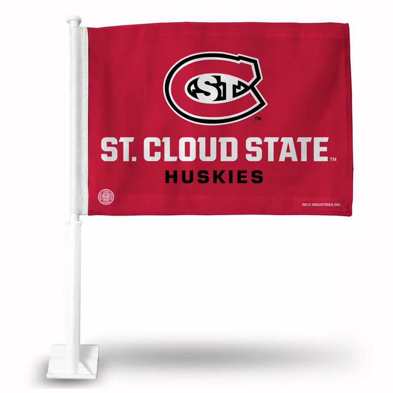 NCAA St. Cloud State Huskies Double Sided Car Flag -  16" x 19" - Strong Pole that Hooks Onto Car/Truck/Automobile By Rico Industries