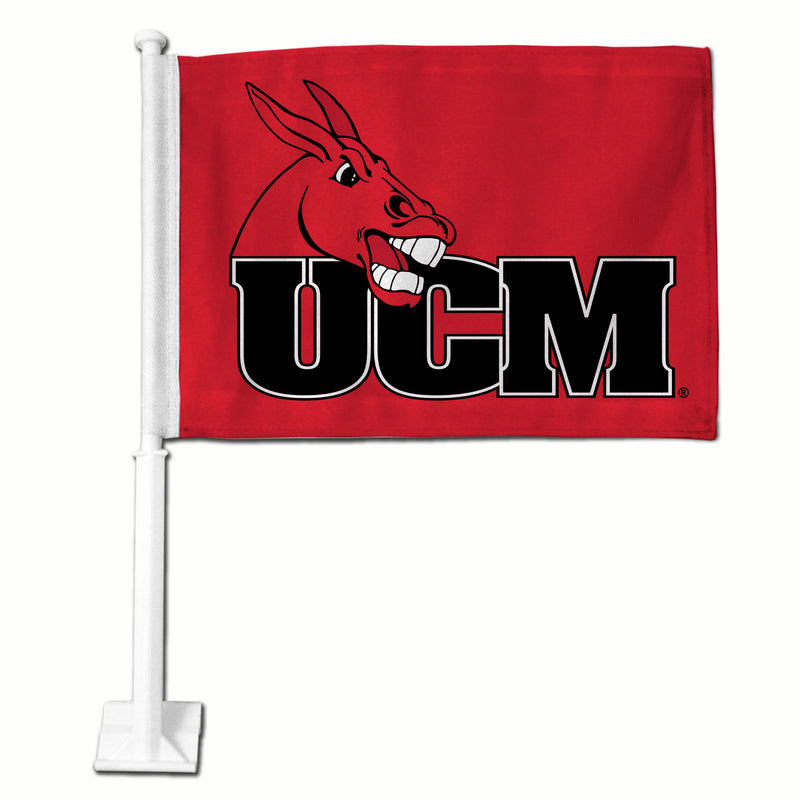 NCAA Central Missouri Mules Double Sided Car Flag -  16" x 19" - Strong Pole that Hooks Onto Car/Truck/Automobile By Rico Industries