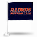 NCAA Illinois Fighting Illini Double Sided Car Flag -  16" x 19" - Strong Pole that Hooks Onto Car/Truck/Automobile By Rico Industries