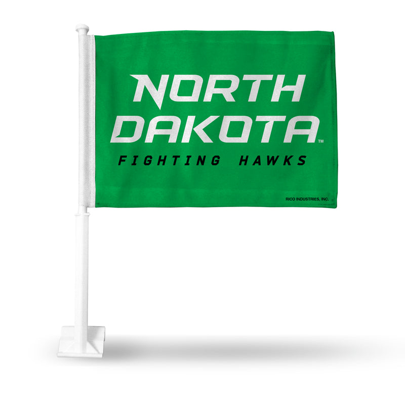 NCAA North Dakota Fighting Hawks Double Sided Car Flag -  16" x 19" - Strong Pole that Hooks Onto Car/Truck/Automobile By Rico Industries