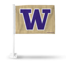 NCAA Washington Huskies Double Sided Car Flag -  16" x 19" - Strong Pole that Hooks Onto Car/Truck/Automobile By Rico Industries