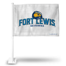 NCAA Fort Lewis Skyhawks Double Sided Car Flag -  16" x 19" - Strong Pole that Hooks Onto Car/Truck/Automobile By Rico Industries