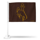 NCAA Wyoming Cowboys Double Sided Car Flag -  16" x 19" - Strong Pole that Hooks Onto Car/Truck/Automobile By Rico Industries