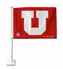 NCAA Utah Utes Double Sided Car Flag -  16" x 19" - Strong Pole that Hooks Onto Car/Truck/Automobile By Rico Industries