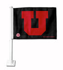 NCAA Utah Utes Double Sided Car Flag -  16" x 19" - Strong Pole that Hooks Onto Car/Truck/Automobile By Rico Industries