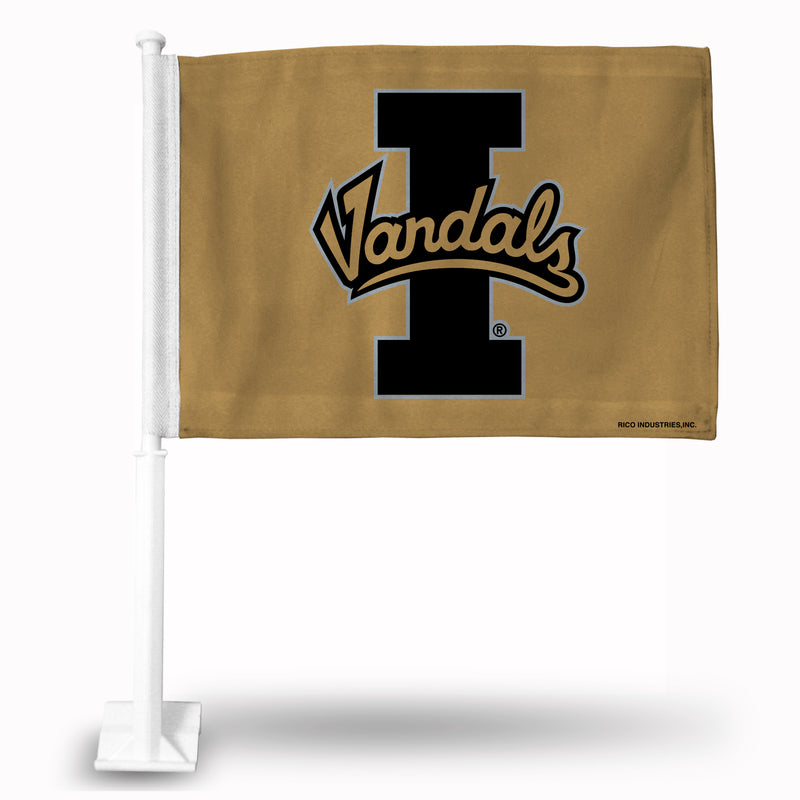 NCAA Idaho Vandals Double Sided Car Flag -  16" x 19" - Strong Pole that Hooks Onto Car/Truck/Automobile By Rico Industries