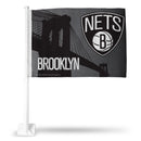 NBA Brooklyn Nets Double Sided Car Flag -  16" x 19" - Strong Pole that Hooks Onto Car/Truck/Automobile By Rico Industries
