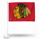 NHL Chicago Blackhawks Double Sided Car Flag -  16" x 19" - Strong Pole that Hooks Onto Car/Truck/Automobile By Rico Industries