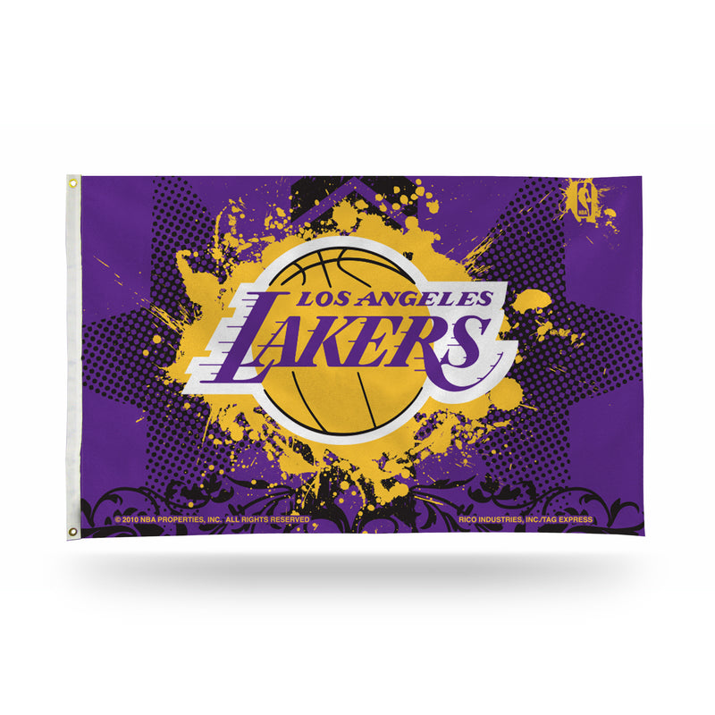 NBA Los Angeles Lakers Double Sided Car Flag -  16" x 19" - Strong Pole that Hooks Onto Car/Truck/Automobile By Rico Industries