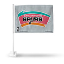 NBA San Antonio Spurs Double Sided Car Flag -  16" x 19" - Strong Pole that Hooks Onto Car/Truck/Automobile By Rico Industries