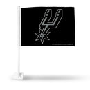 NBA San Antonio Spurs Double Sided Car Flag -  16" x 19" - Strong Pole that Hooks Onto Car/Truck/Automobile By Rico Industries