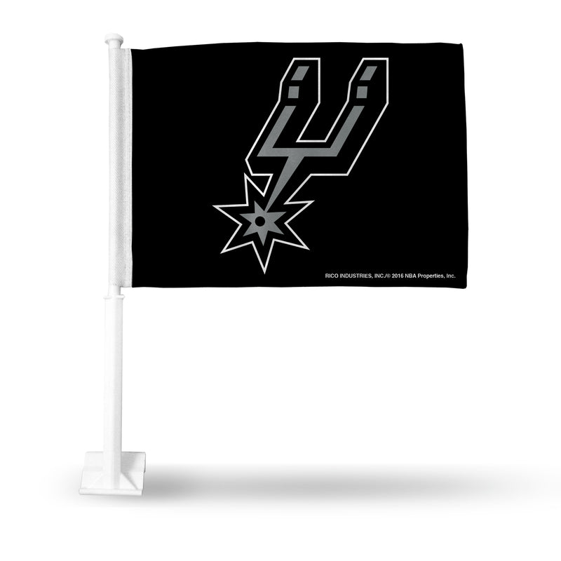 NBA San Antonio Spurs Double Sided Car Flag -  16" x 19" - Strong Pole that Hooks Onto Car/Truck/Automobile By Rico Industries
