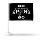 NBA San Antonio Spurs Double Sided Car Flag -  16" x 19" - Strong Pole that Hooks Onto Car/Truck/Automobile By Rico Industries