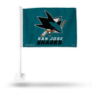 NHL San Jose Sharks Double Sided Car Flag -  16" x 19" - Strong Pole that Hooks Onto Car/Truck/Automobile By Rico Industries
