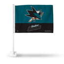 NHL San Jose Sharks Double Sided Car Flag -  16" x 19" - Strong Pole that Hooks Onto Car/Truck/Automobile By Rico Industries
