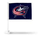 NHL Columbus Blue Jackets Double Sided Car Flag -  16" x 19" - Strong Pole that Hooks Onto Car/Truck/Automobile By Rico Industries