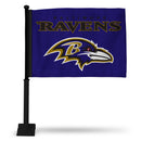 NFL Baltimore Ravens Double Sided Car Flag -  16" x 19" - Strong Black Pole that Hooks Onto Car/Truck/Automobile By Rico Industries